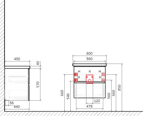 Тумба с раковиной STWORKI Колдинг 60, антрацит, с раковиной Moduo 40 RING, столешница серая матовая в Прохладном