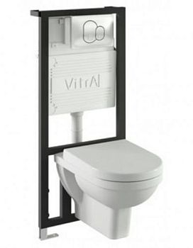 Form 300 комплект: подвесной унитаз, сиденье микролифт, инсталляция, кнопка глянцевый хром Vitra в Прохладном